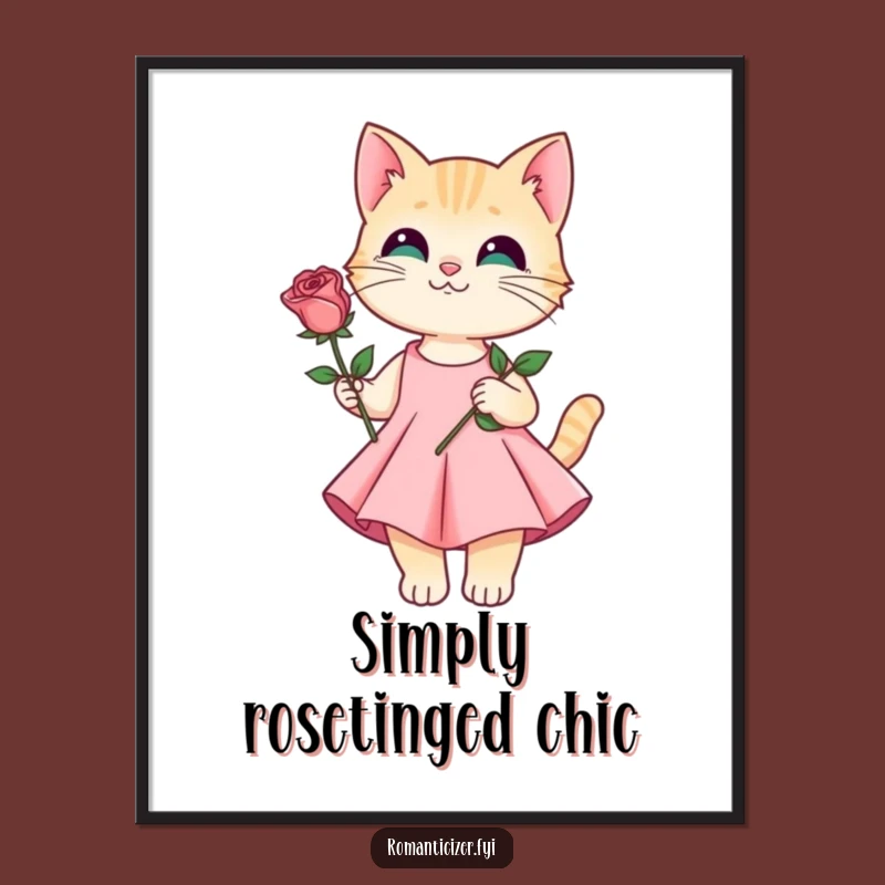 Funny Cat Rose Digital Art Print - Elegant Feline Romance Decor!