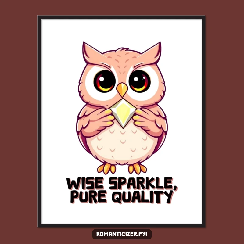 Funny Owl Jewel Digital Art: Wise Treasure, Humorous Wall Decor Gift