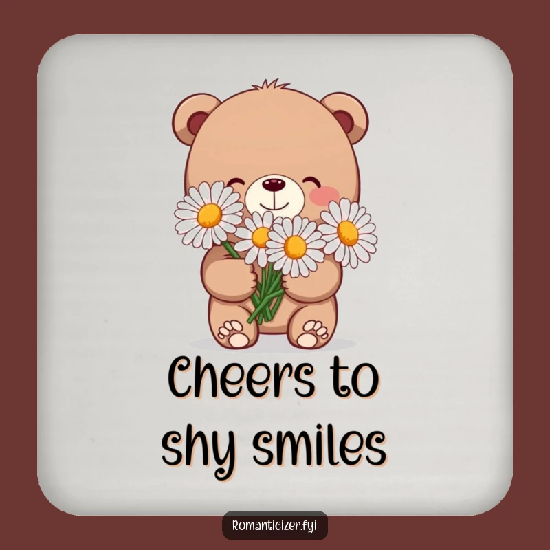 Funny Bear Daisy Coaster: Shy Bear Protection, Humorous Floral Table Gift