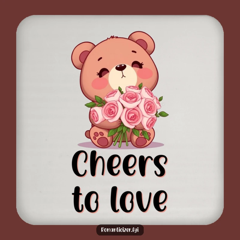 Funny Bear Roses Coaster: Cute Dreamy Protector - Unique Romantic Gift