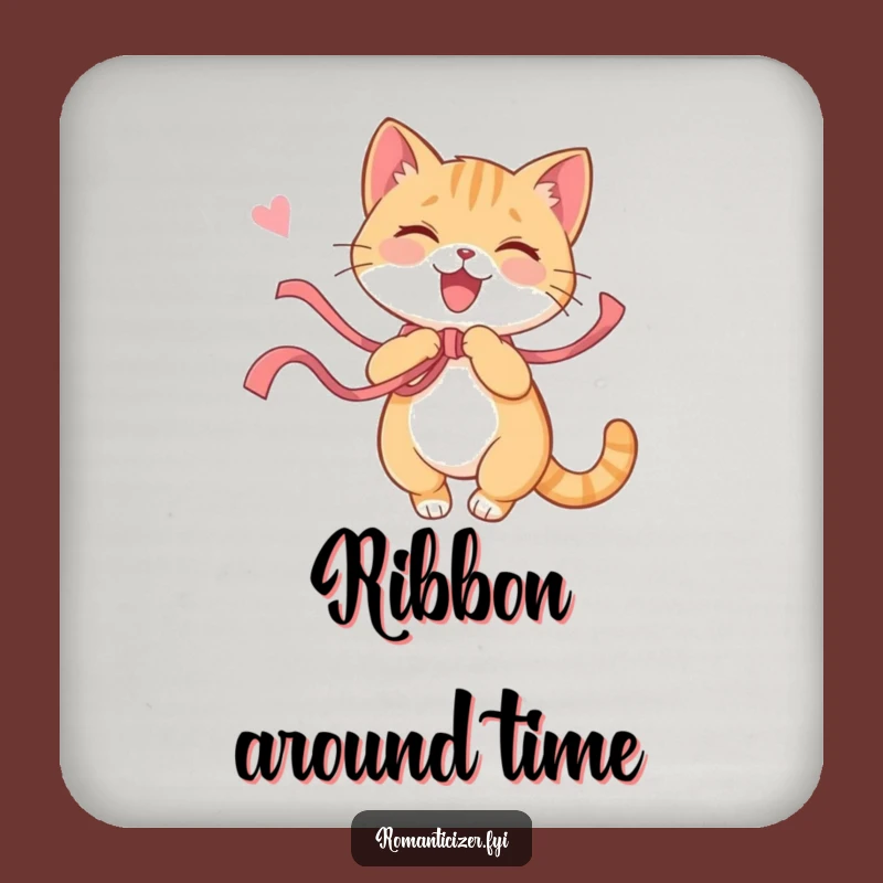 Funny Cat Ribbon Twirl Drink Coaster: Protect Surfaces with Playful Style