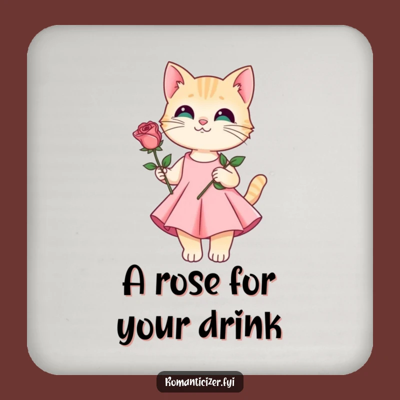 Funny Cat Rose Drink Coaster - Elegant Feline Table Protection!