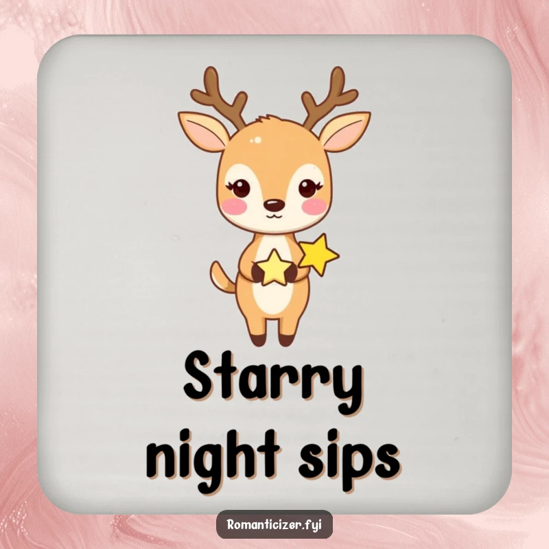 Funny drink coaster with a sweet deer holding hands with a tiny star, adding a touch of magic.