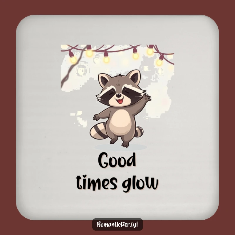 Funny Raccoon Drink Coaster: Protect Surfaces with Fairy Lights Dance Art
