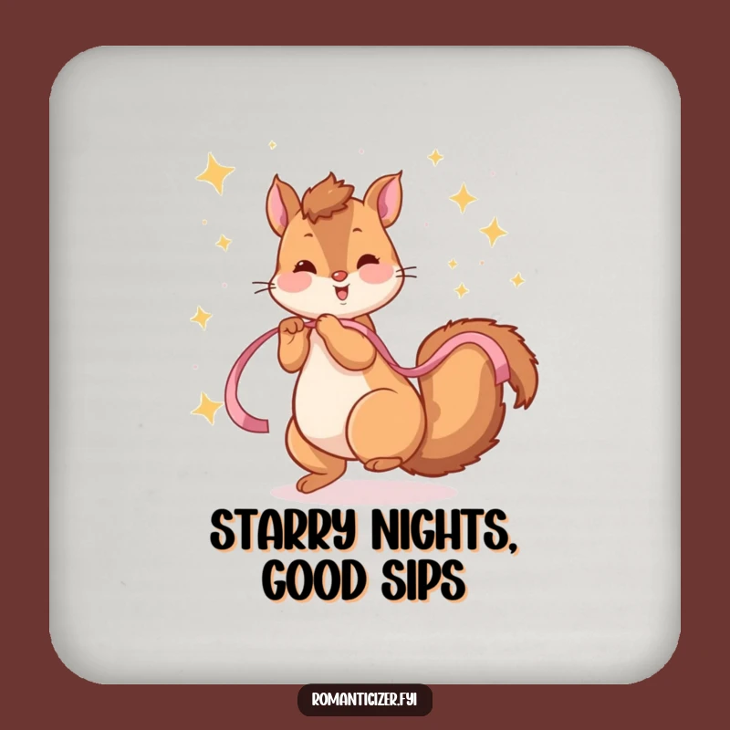 Funny Squirrel Twirling Coaster: Starry Protection, Humorous Drink Gift