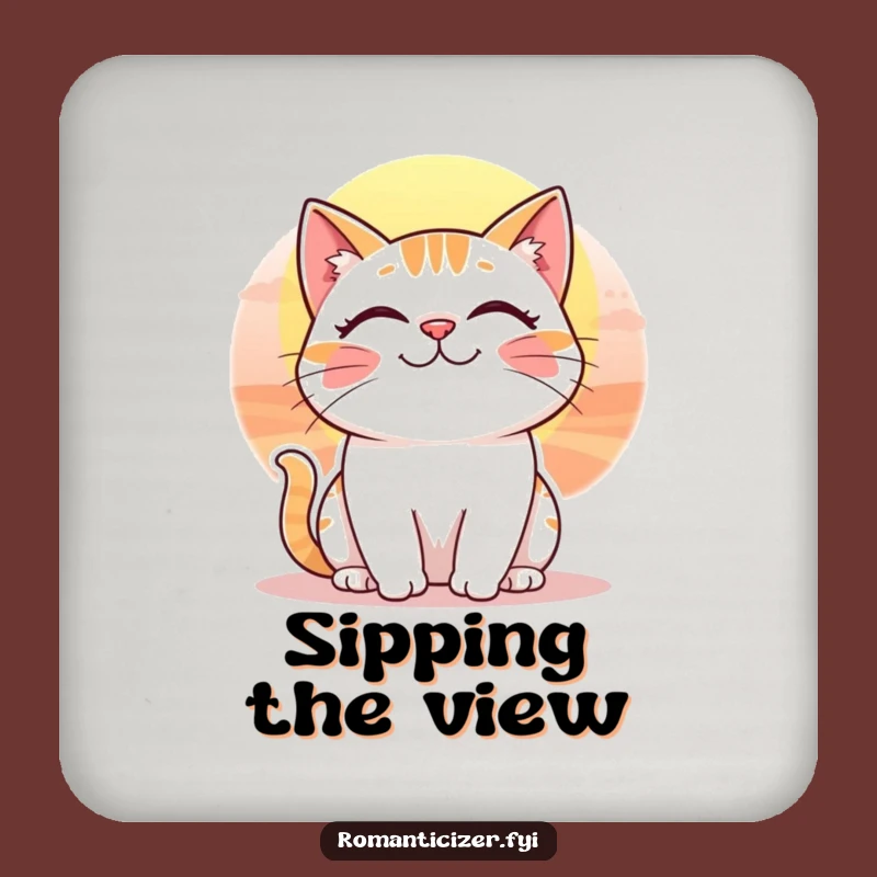 Funny Whimsical Cat Sunset Coaster - Cheerful Protection for Your Surfaces