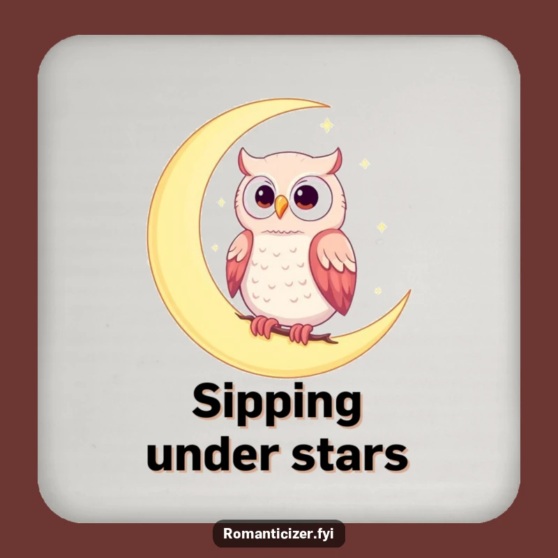 Funny Romantic Owl Moon Drink Coaster - Hilarious Celestial Decor