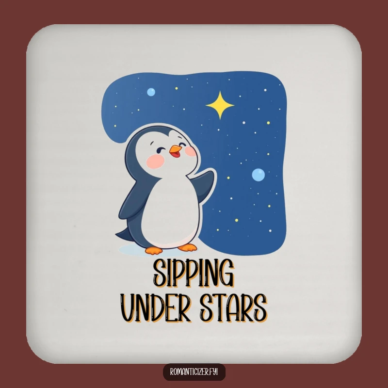 Funny Delighted Penguin Star Gazer Coaster - Protect Surfaces with Celestial Charm
