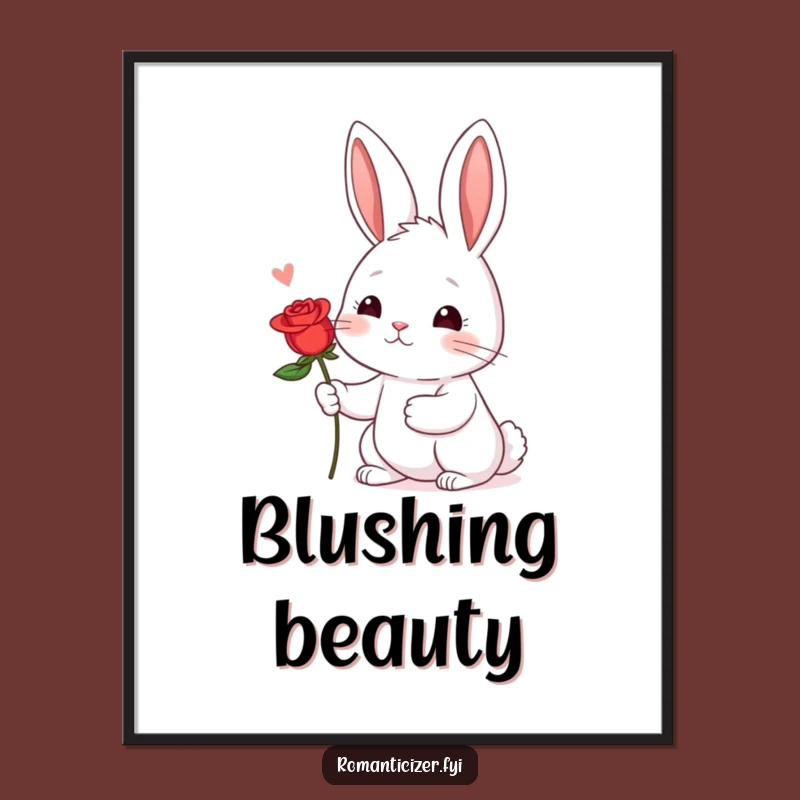 Funny Shy Rabbit Rose Poster: Hopeful Wall Art, Perfect Romantic Gift!