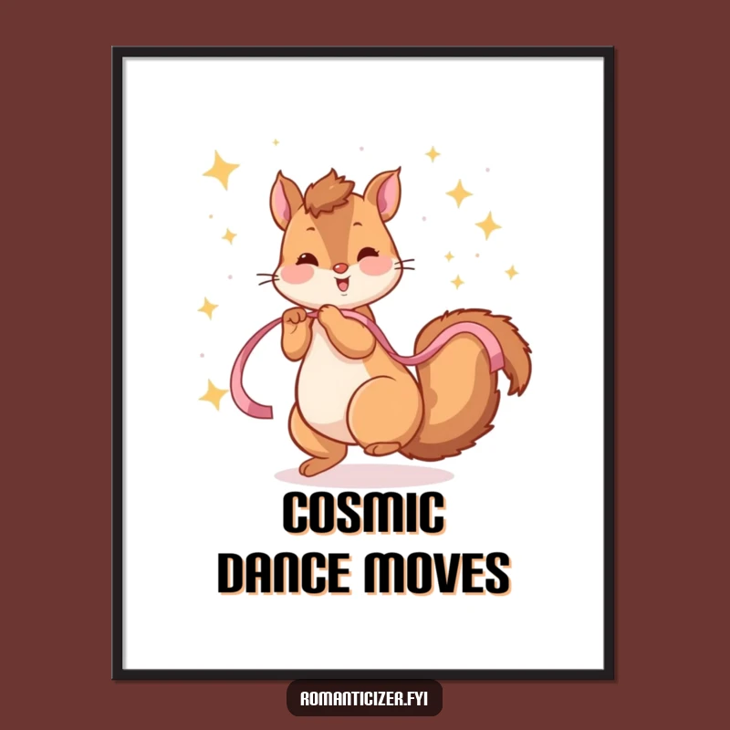 Funny Squirrel Twirling Poster: Starry Delight, Humorous Wall Art Gift