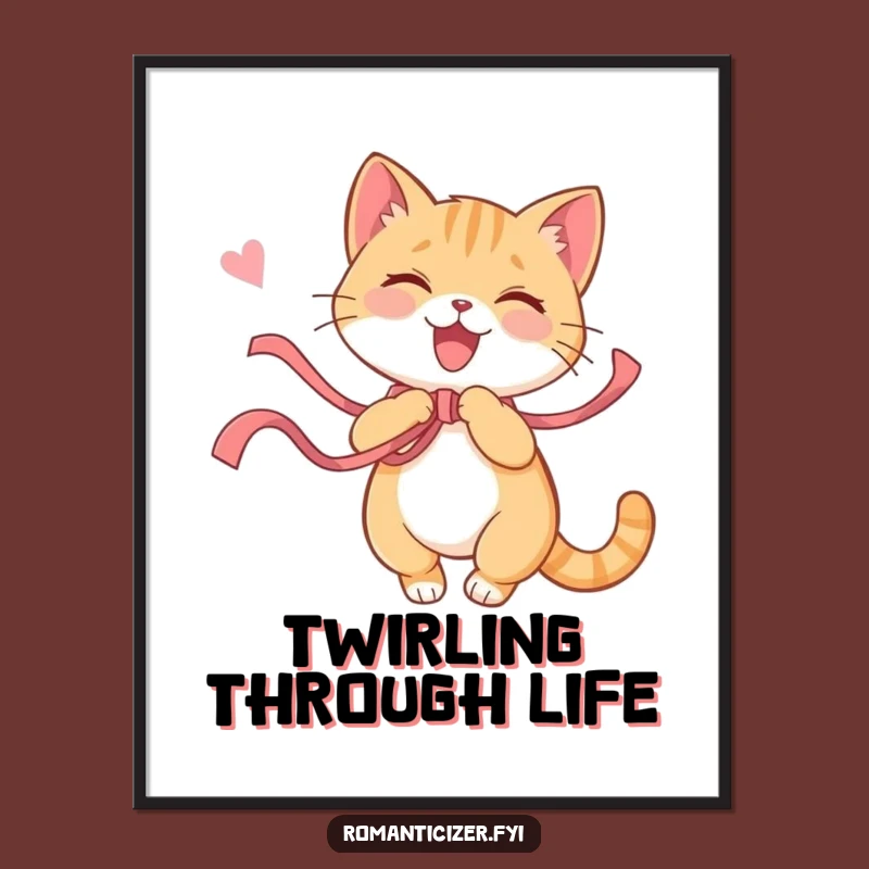 Funny Cat Ribbon Twirl Poster: Bring Playful Energy to Your Walls