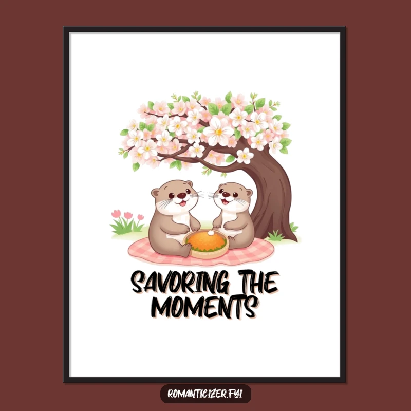 Funny Cheerful Otter Picnic Poster - Bring Woodland Joy to Your Walls