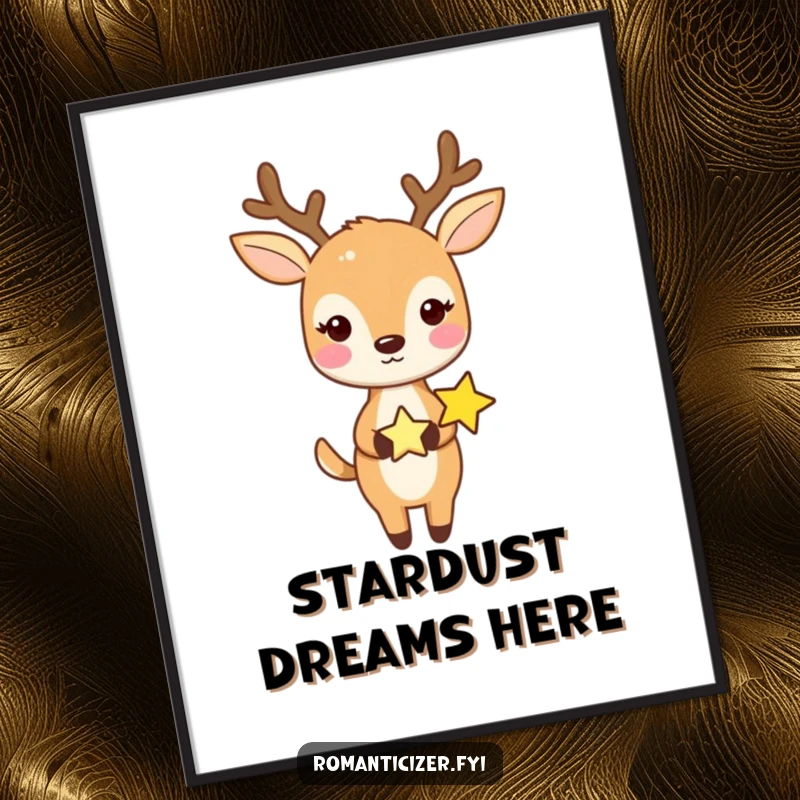 Funny poster featuring a sweet deer holding hands with a tiny star, creating a whimsical and peaceful scene.