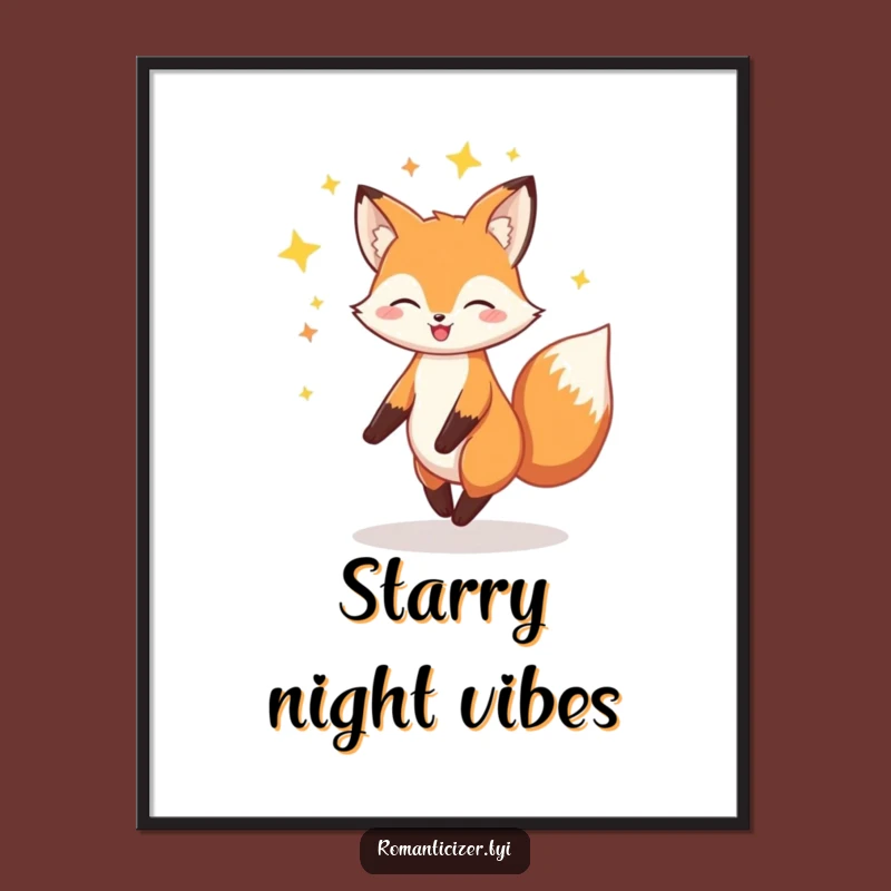 Funny Fox Stars Poster: Cheerful Twirling Wall Art - Magical Gift Idea