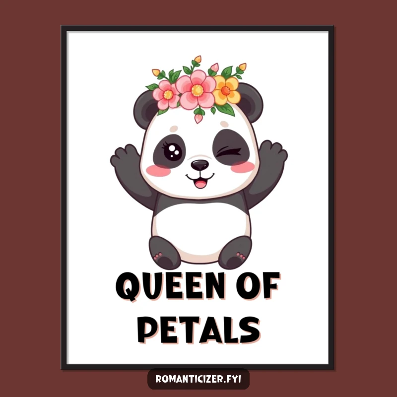 Funny Panda Flower Poster: Coy Wink Art, Whimsical & Humorous Wall Decor Gift