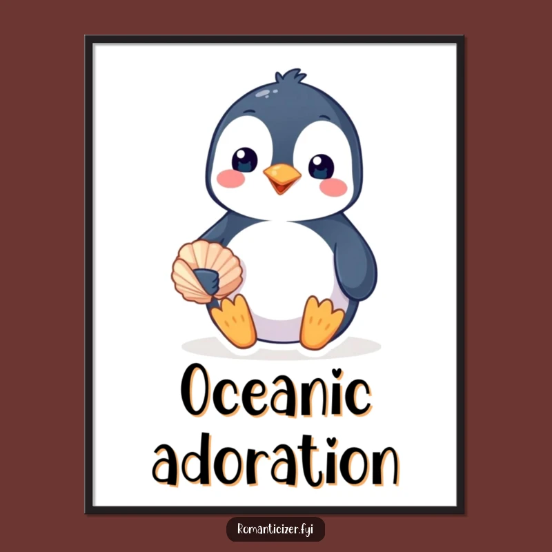 Funny Penguin Seashell Art Poster - Whimsical Loving Gift for Walls