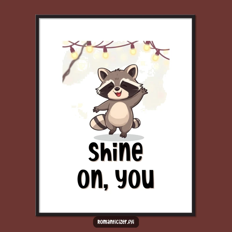 Funny Raccoon Fairy Lights Poster: Whimsical Wall Art for a Joyful, Humorous Home
