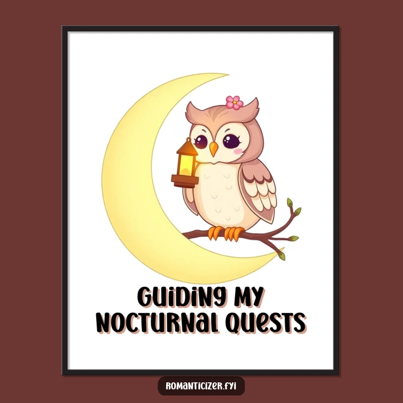 Funny Romantic Owl Moon Poster - Enchanting Wall Art, Unique Gift