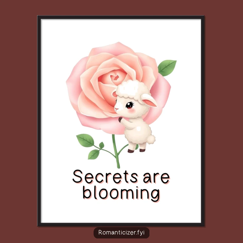 Funny Sheep Rose Poster: Whispering Secrets Wall Art, Enchanting Humor Decor