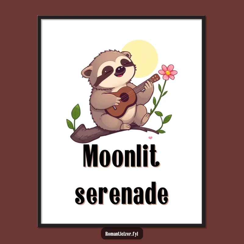 Funny Sloth Serenade Poster - Hilarious Moonlit Musical Art