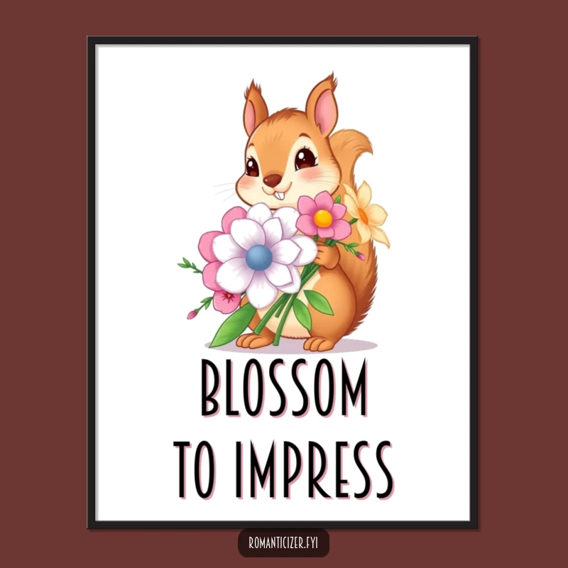 Funny Squirrel Flower Poster - Whimsical Wall Art, Hilarious Nature Scene Gift