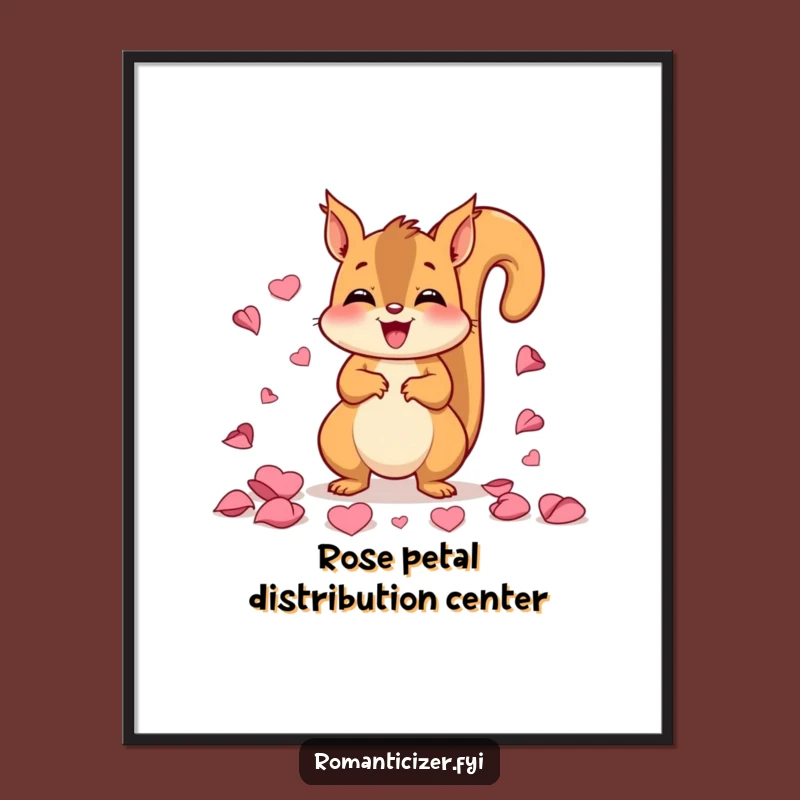 Funny Squirrel Rose Petal Art Poster - Vibrant Happy Decor, Unique Gift