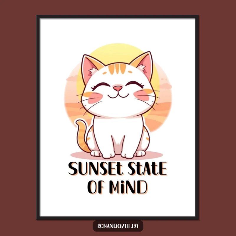 Funny Whimsical Cat Sunset Poster - Cheerful Wall Art & Gift for Cat Lovers
