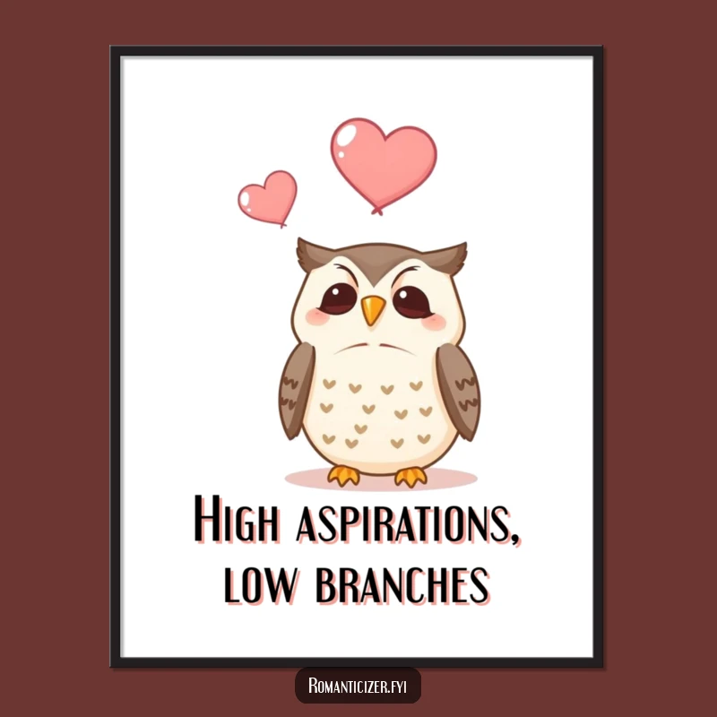 Funny Owl Poster: Contented Bird Watching Hearts, Whimsical Wall Art Gift