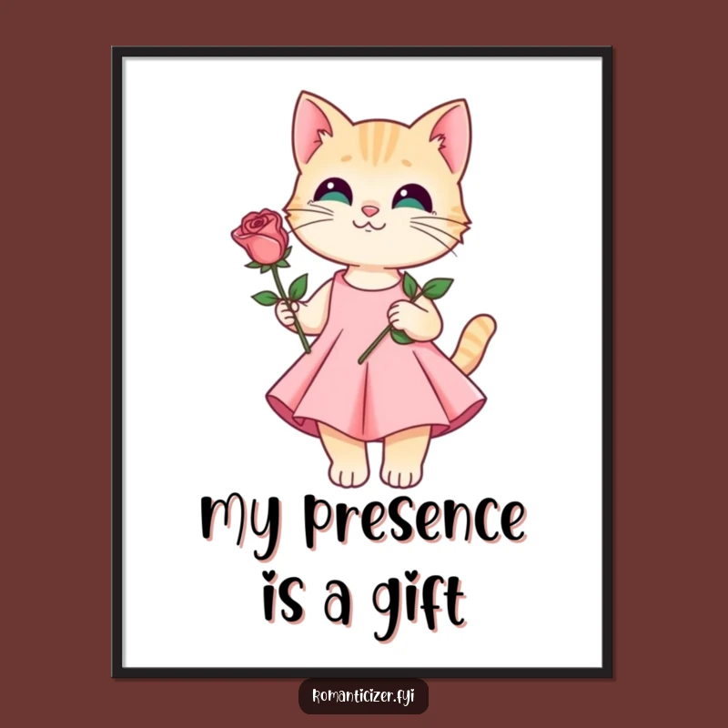 Funny Cat Rose Poster - Elegant Feline Romance Wall Art!