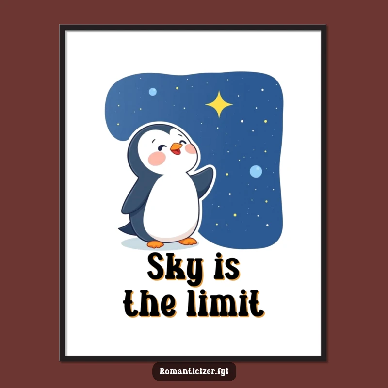 Funny Delighted Penguin Star Gazer Poster - Magical Wall Art for Dreamers