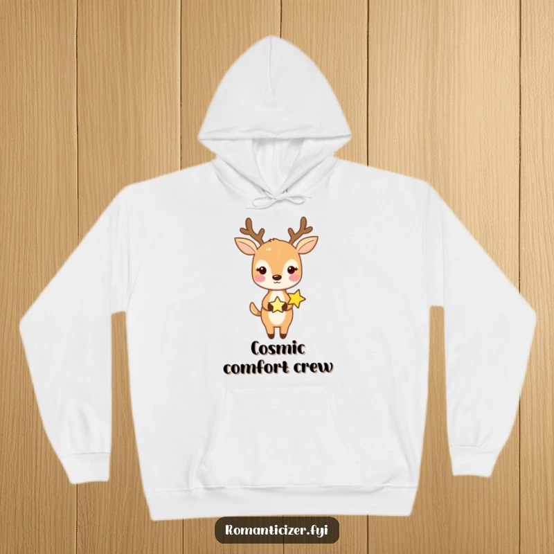 Funny hoodie showcasing a sweet deer holding hands with a tiny star, capturing a moment of pure, gentle magic.