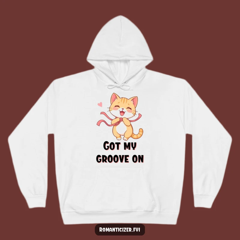 Cozy Funny Cat Ribbon Twirl Hoodie: Snuggle Up with Playful Charm