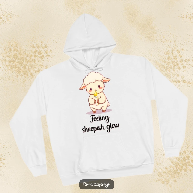 Funny sheep in a hoodie holding a lit candle, casting a soft romantic glow perfect for cozy nights and adding warmth.