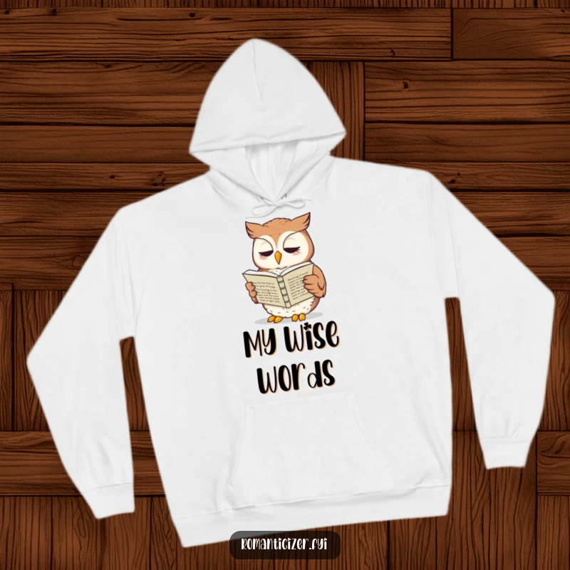 Funny owl hoodie featuring a wise owl reciting sonnets, offering a cozy and humorous literary experience.