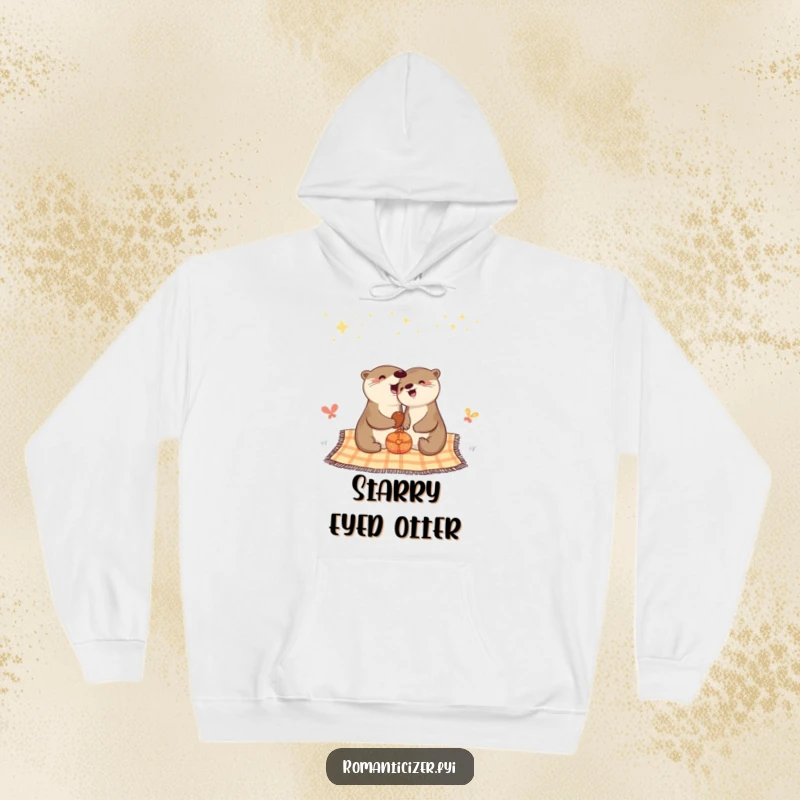 Funny hoodie with a cheerful otter sharing a picnic blanket under a canopy of twinkling stars.
