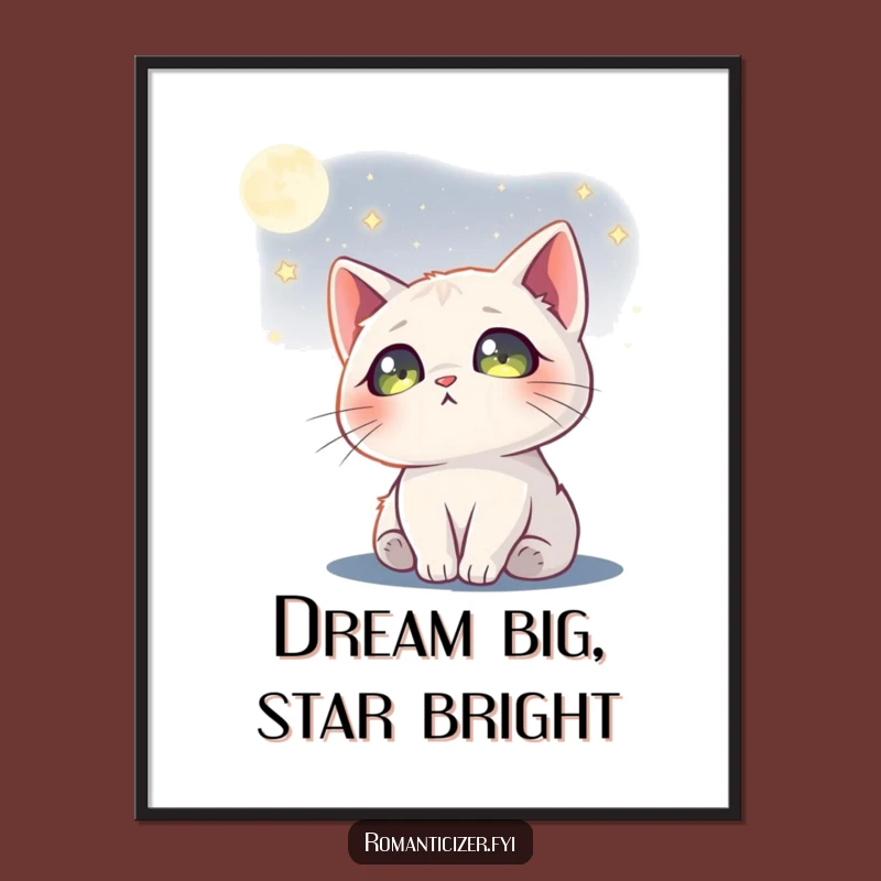 Free Printable Wall Art: Dreamy Cat Moon Stars, Funny Downloadable Decor