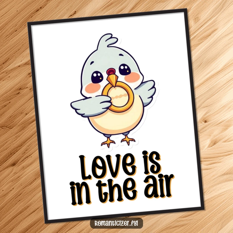 Funny Free Printable Wall Art: A cheerful bird clutches a ring, adding playful and humorous downloadable decor to any room, print at home.