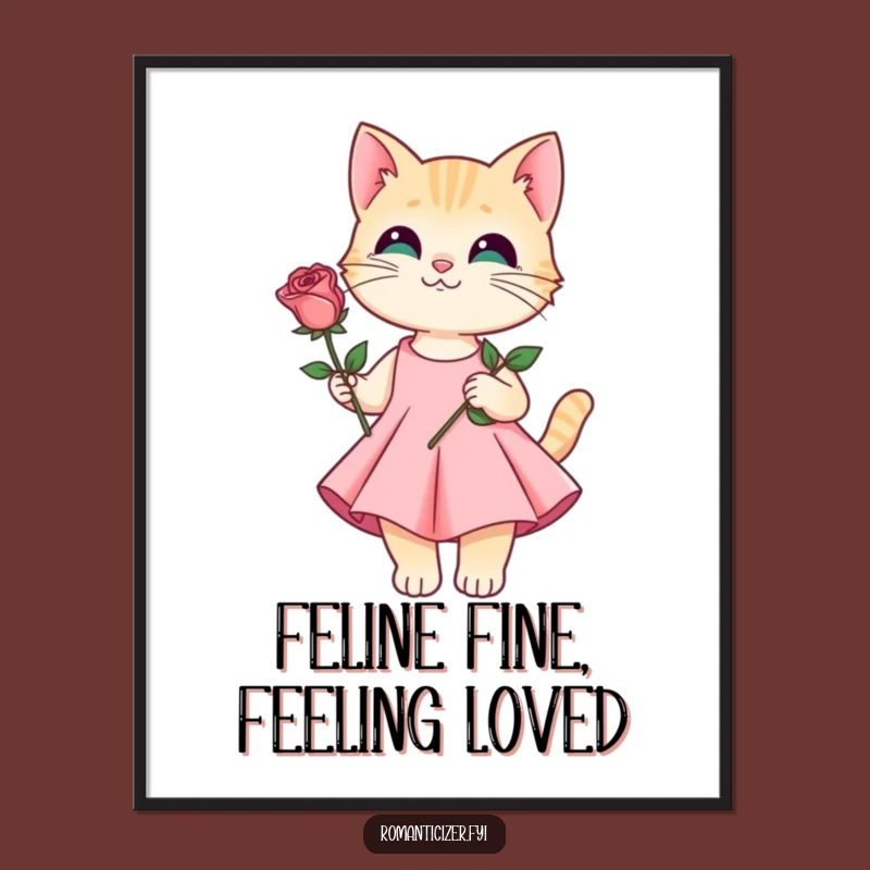 Free Printable Cat Wall Art: Elegant Feline Rose Downloadable Decor with Charm