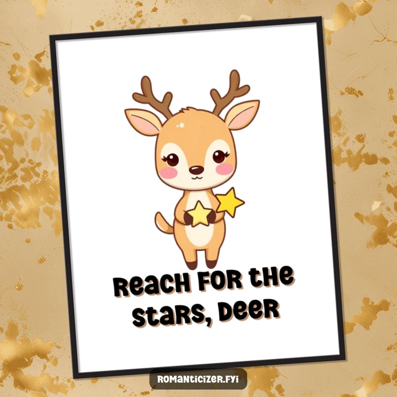 Funny Free Printable Wall Art: A sweet deer holding hands with a tiny star, creating a whimsical and humorous scene.