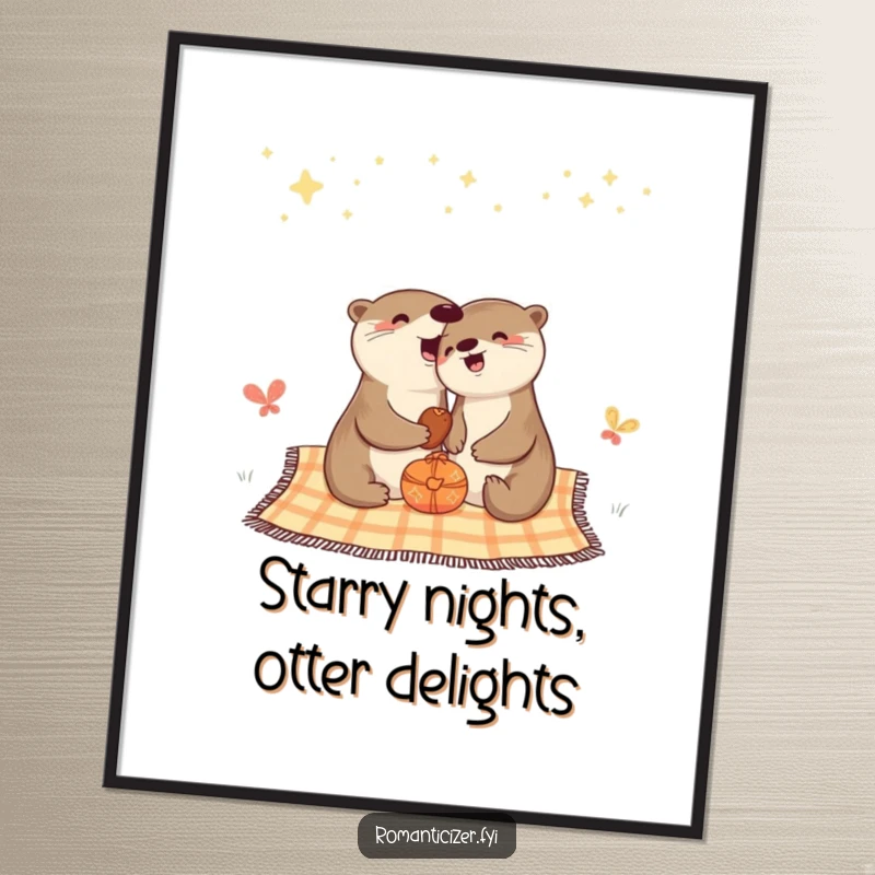 Funny Free Printable Wall Art of a cheerful otter enjoying a picnic under a beautiful starry sky.