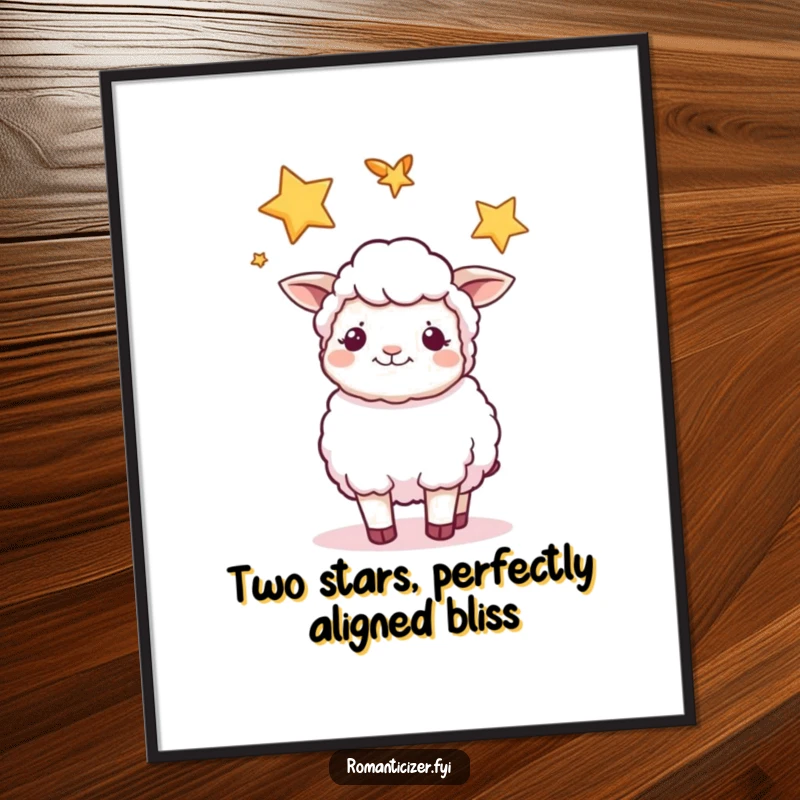 Funny Free Printable Wall Art: Content sheep gazing peacefully at two intertwined stars, adding serene and whimsical decor.