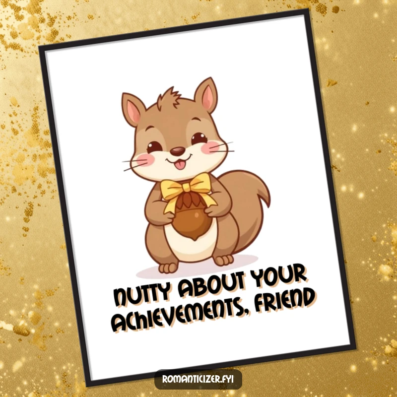 Funny Free Printable Wall Art: Cheerful squirrel gifting a ribbon-adorned acorn, adding a touch of whimsy and warmth.