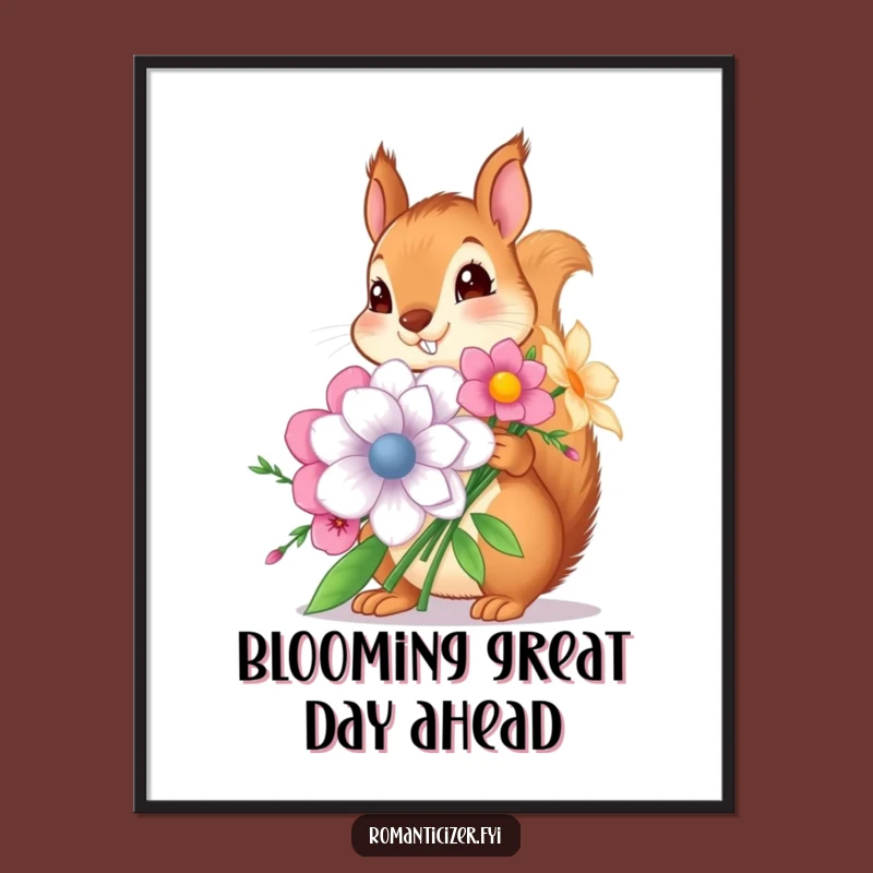 Free Printable Squirrel Wall Art: Funny Oversized Flowers Art Downloadable Decor