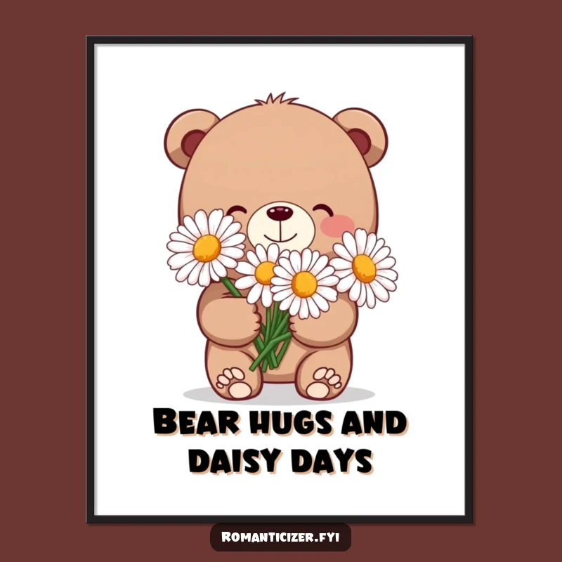 Free Printable Wall Art: Charming Bear Daisy Bouquet Shy Grin Downloadable Art