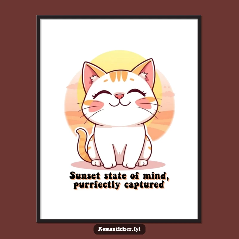 Free Printable Wall Art: Whimsical Cat Sunset, Funny Downloadable Decor for Cozy Spaces