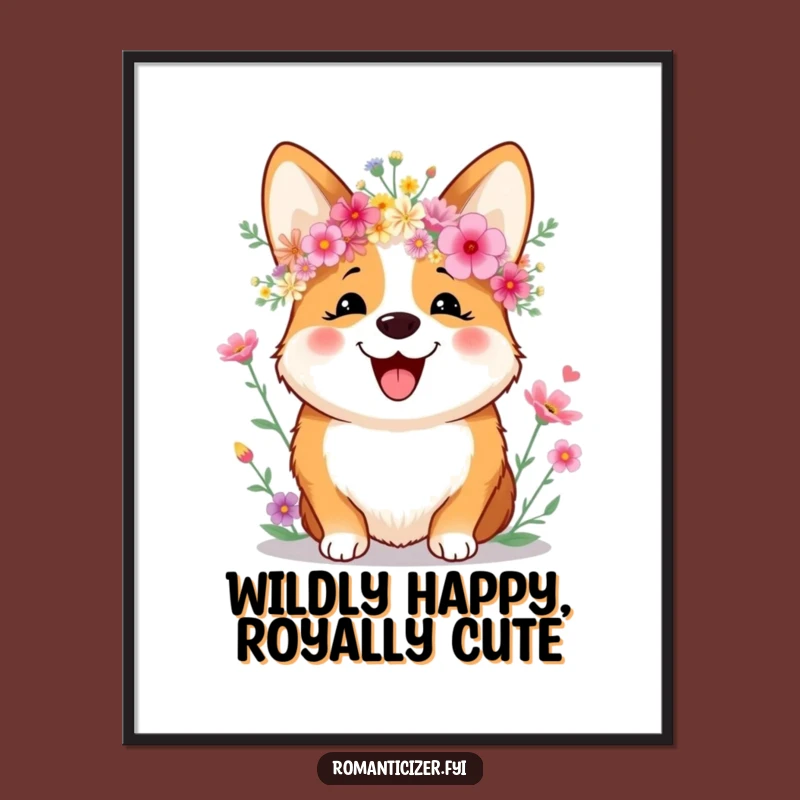 Funny Free Printable Corgi Wall Art: Wildflower Crown Downloadable Art Gift