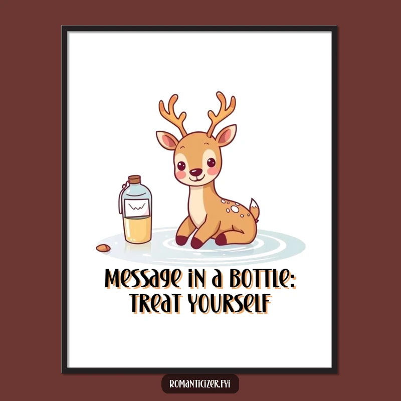 Funny Free Printable Wall Art: Deer Message in a Bottle, Downloadable Decor with Charm
