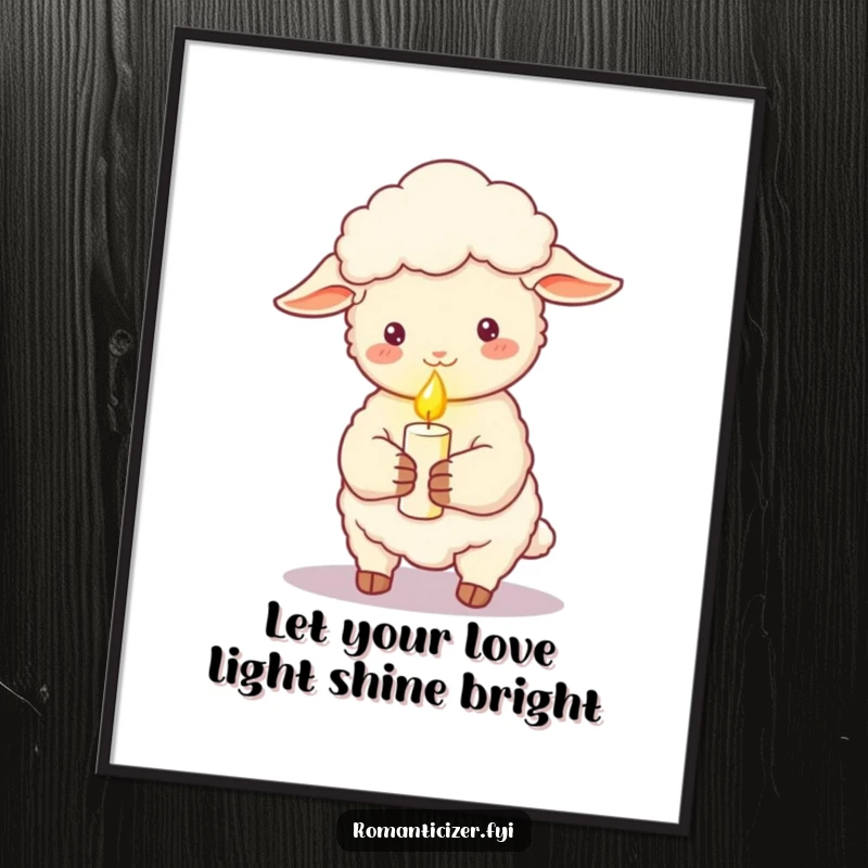 Funny Free Printable Wall Art: A fluffy sheep holds a lit candle, casting a peaceful, romantic, and soft glow.