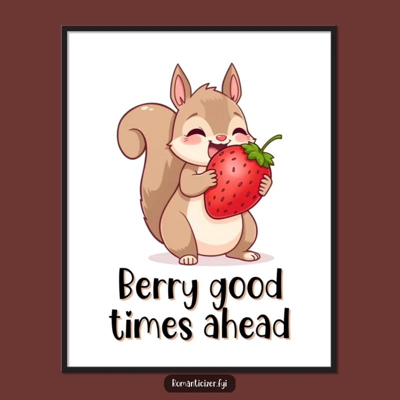 Funny Free Printable Wall Art: Squirrel's Giant Strawberry Share - Downloadable Decor