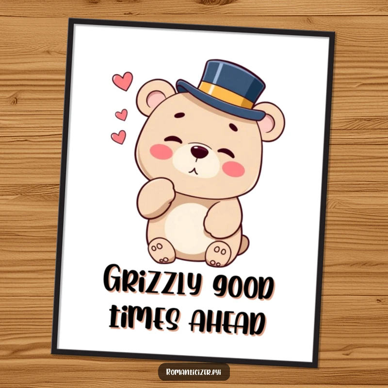 Funny Free Printable Bear Wall Art: A bear in a top hat blows a kiss with a delightful wink, offering a charming and humorous visual.
